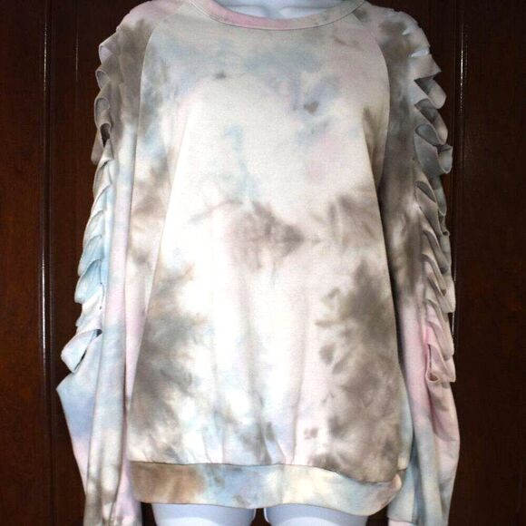 Blue Buttercup Pastel Tie Dye Cut Sleeve Sweatshirt Size Small Cozy - Picture 8 of 15